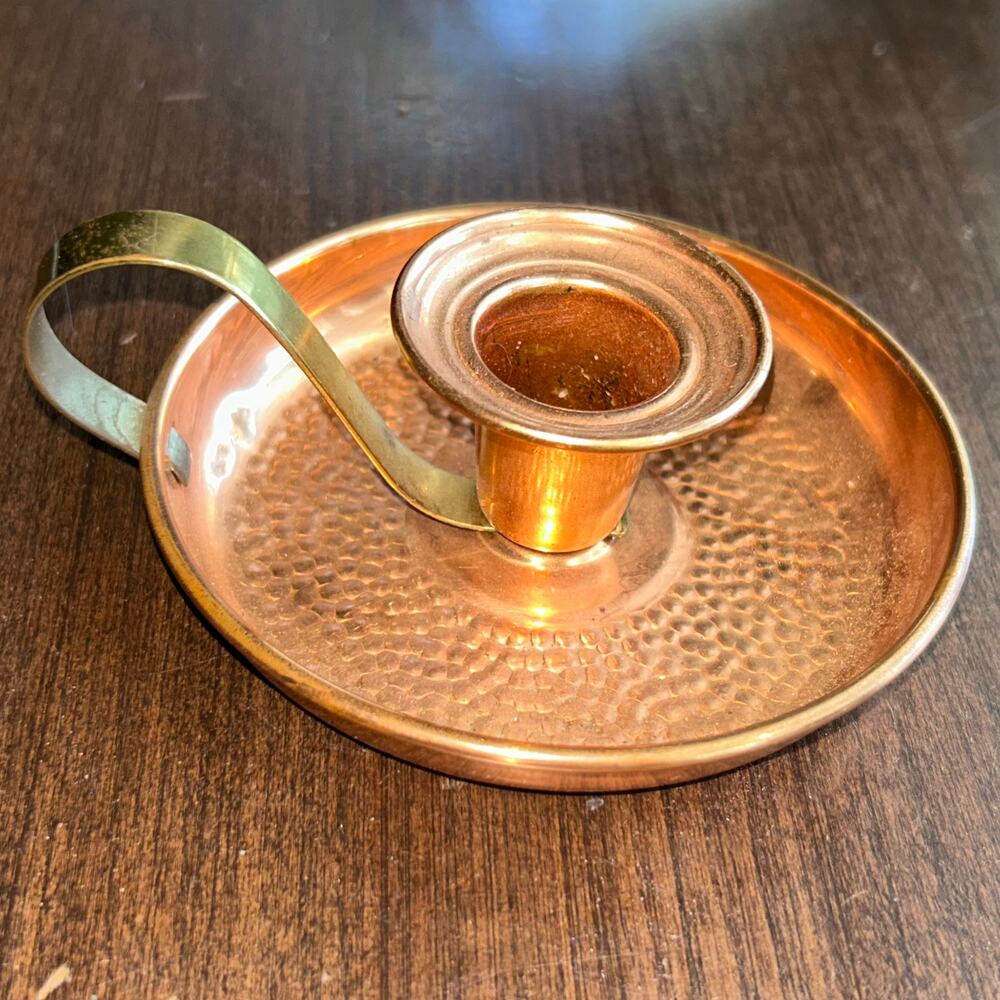 Vtg Coppercraft Guild Bedside Candle Stick Holder Copper & Brass